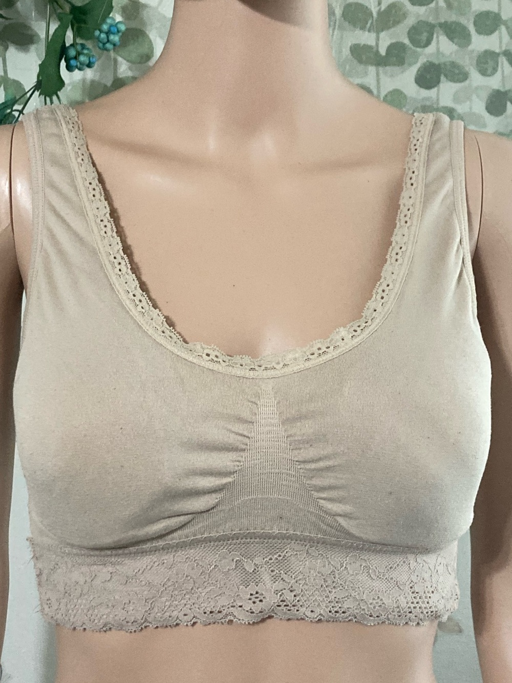 🟢 Sz L Coobie Lace-Trim Comfort Bralette in Cream